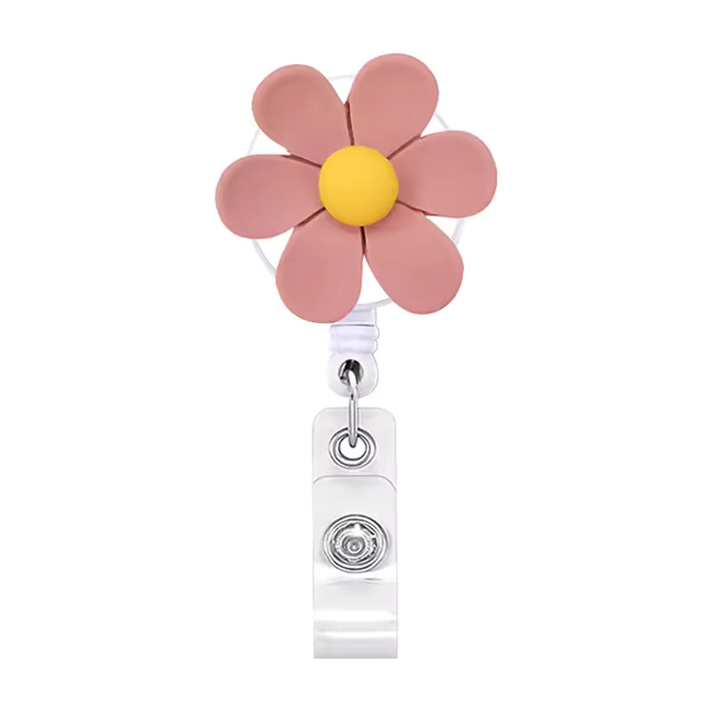 Retractable Flower Badge Reel - Dusky Pink