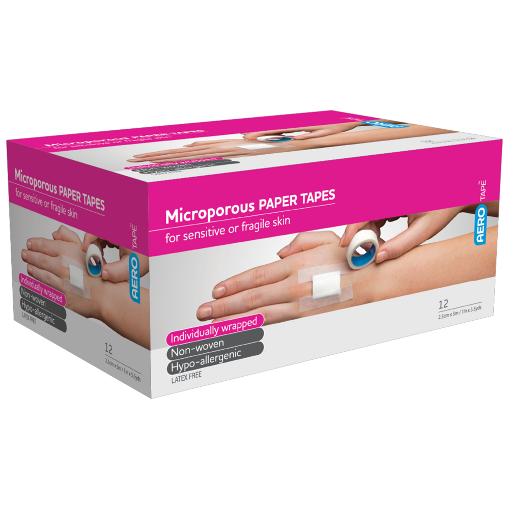 AEROTAPE White Microporous Paper Tape 2.5cm x 5M - Box of 12