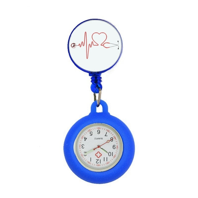 Retractable Nurses Fob Watch - Dark Blue Heart