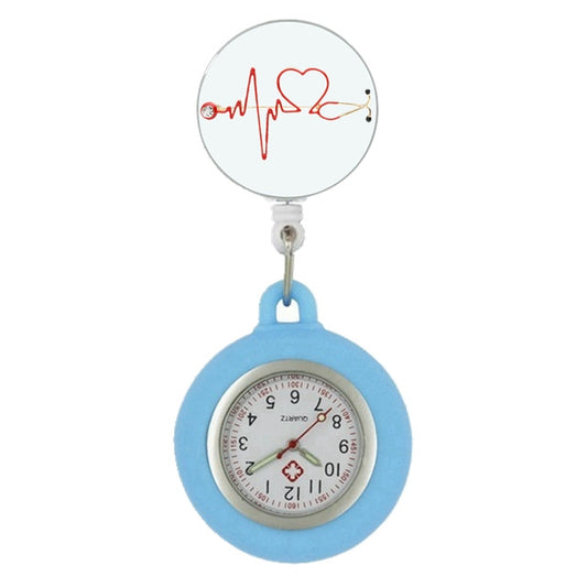 Retractable Nurses Fob Watch - Blue Heart Beat Stethoscope