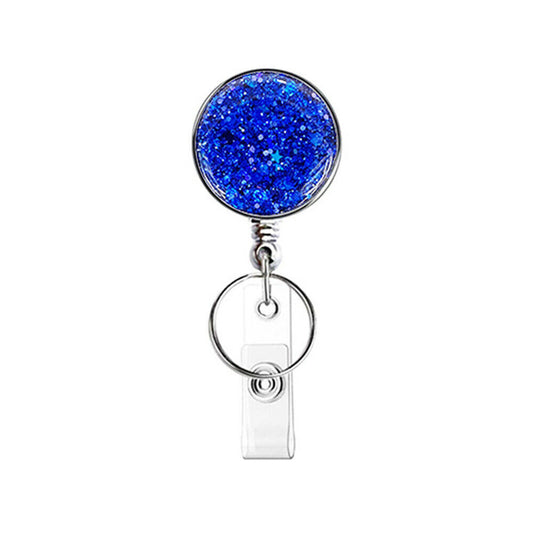 Blue Glitter Retractable Nurse Badge Holder Clip
