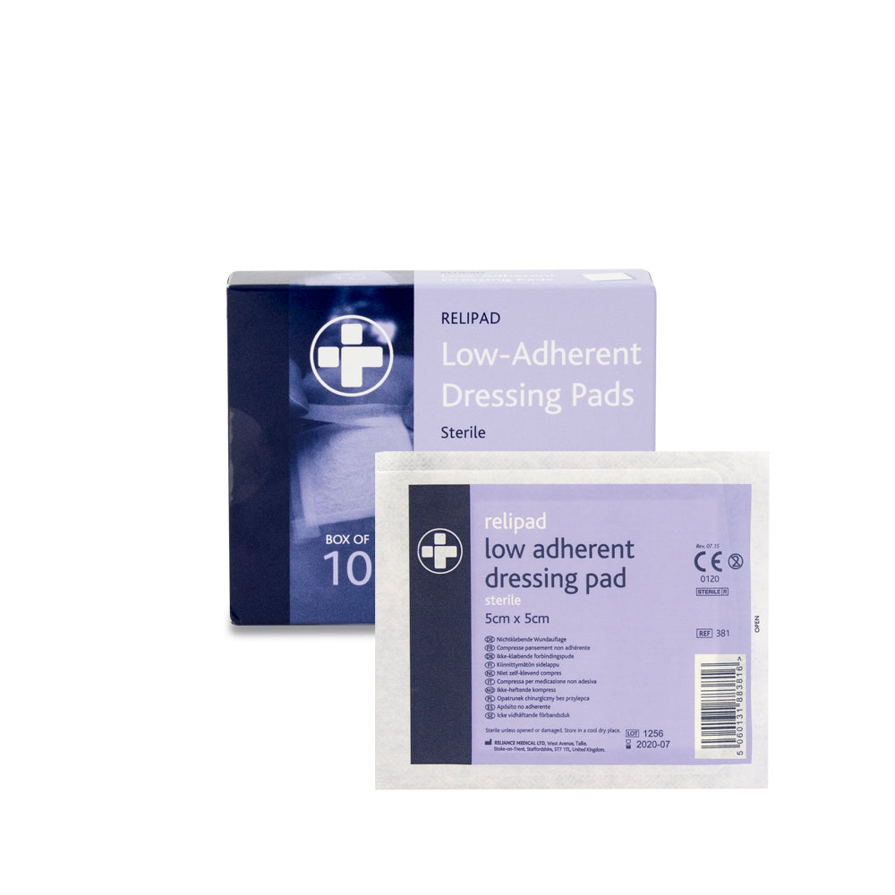 Compound Pad Dressing Relipad Low Adherent Dressing Pads - 5cm x 5cm - Box of 100