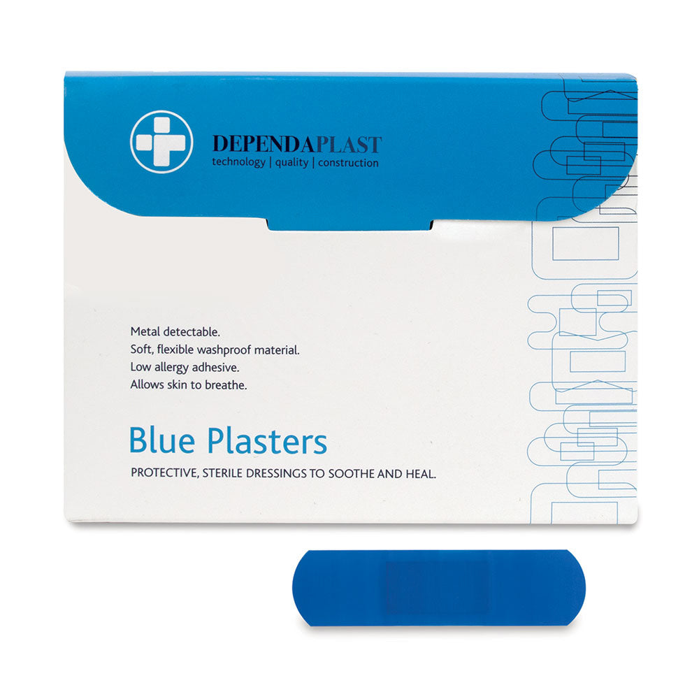 Dependaplast - Blue Metal Detectable Washproof Plasters - 7.5cm x 2.5c