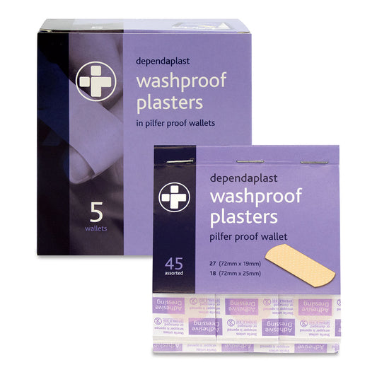 Dependaplast Pilfer Proof Plasters Refill Box - 5 Wallets of 45 Washproof Plasters