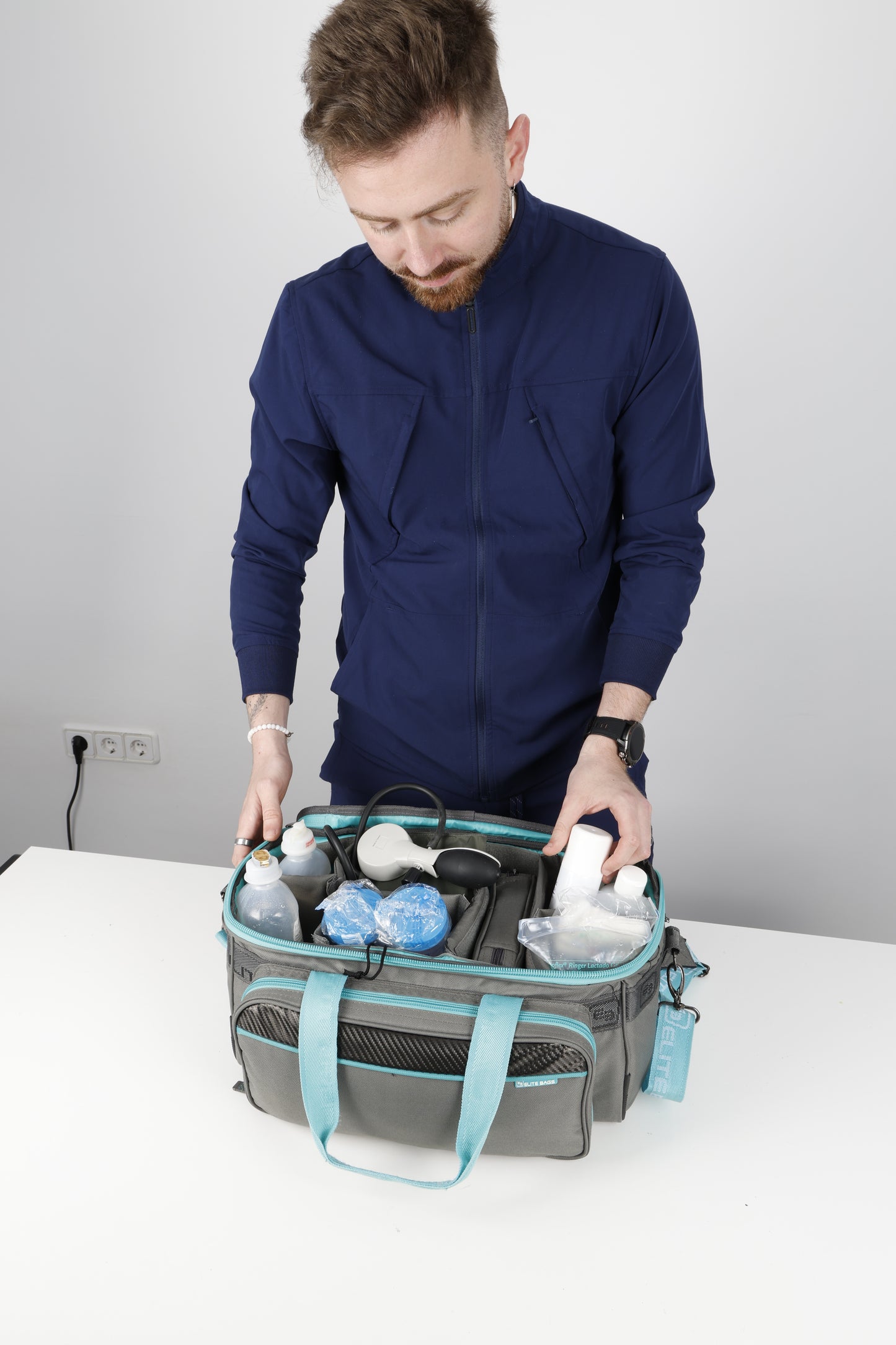 Elite Lightweight Medical Bag - Grey and Aqua