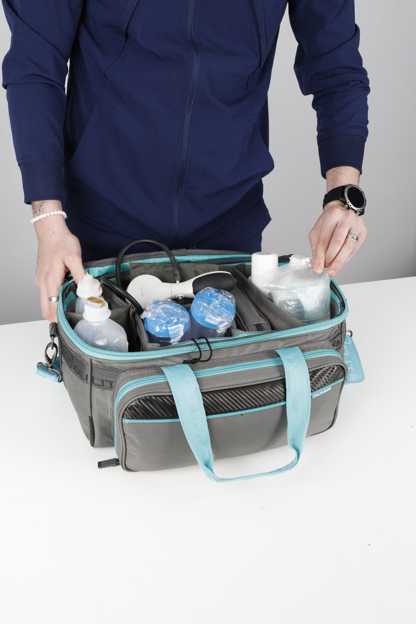 Elite Lightweight Medical Bag - Grey and Aqua