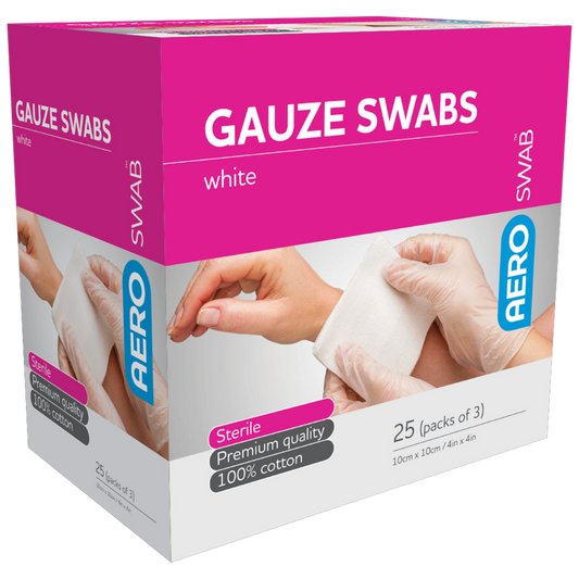 AEROSWAB Non Sterile White Gauze Swab 10 x 10cm Box/25 (Packs of 3)
