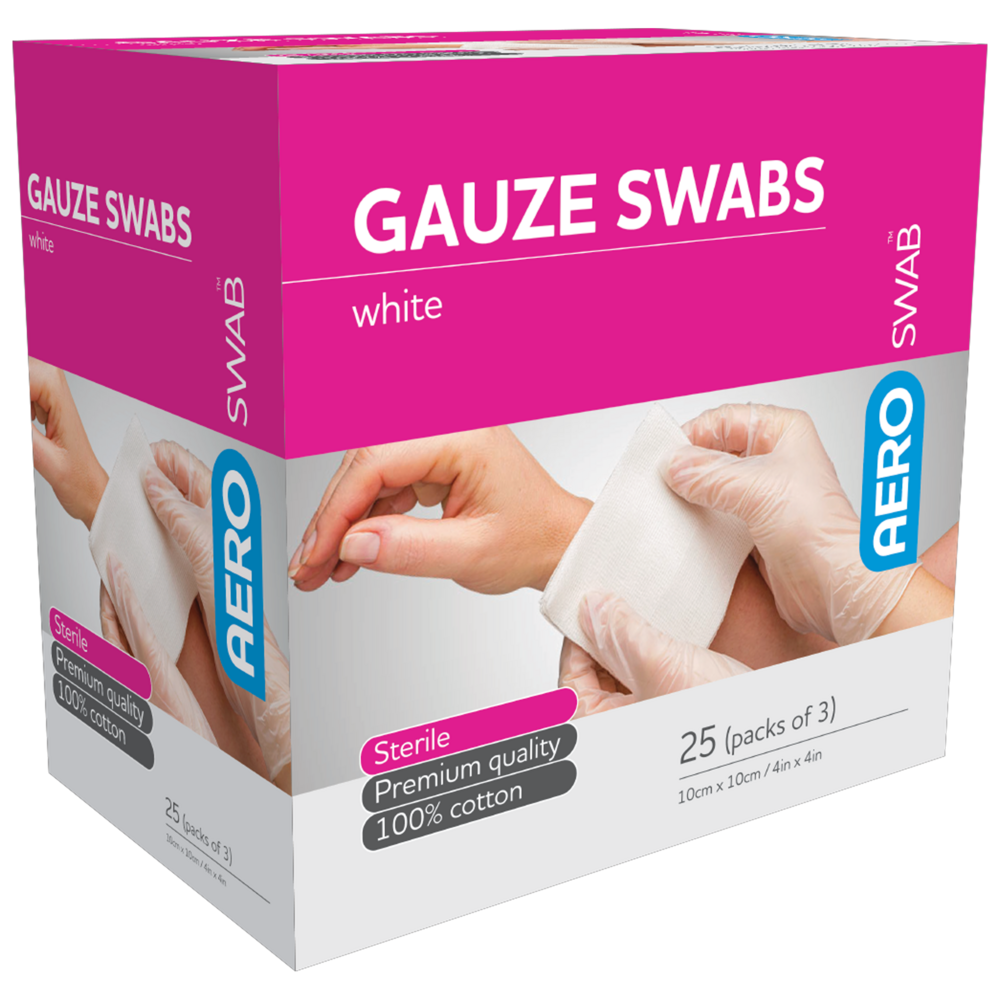 AEROSWAB Sterile White Gauze Swab 10 x 10cm Box/25 (Packs of 3)