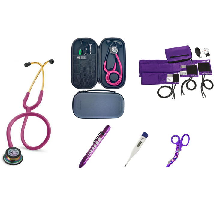 Advanced Nurses Kit - Littmann Classic III Stethoscope Raspberry 5806, Sphyg, Thermometer, Scissors and More!