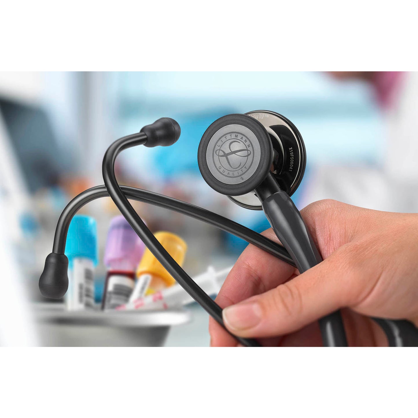 Littmann Cardiology IV Diagnostic Stethoscope: Black & Black - Blue Stem 6201