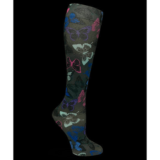 12" Soft Comfort Compression Socks Grey Butterfly