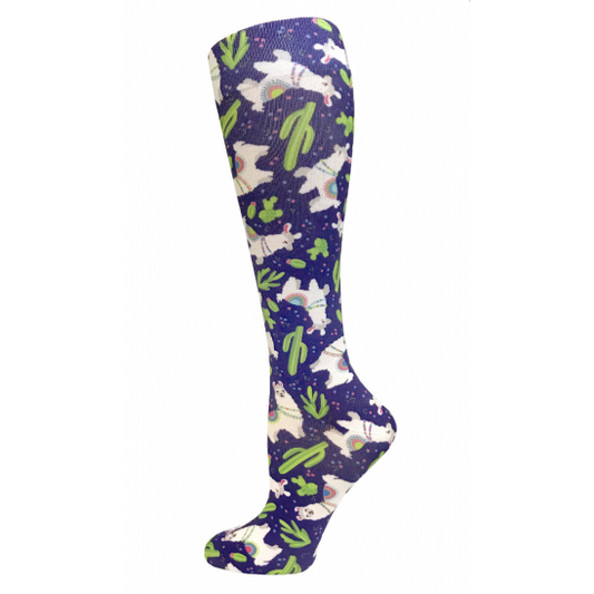 12" Soft Comfort Compression Socks Llamas Purple