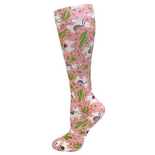 12" Soft Comfort Compression Socks Llamas Pink