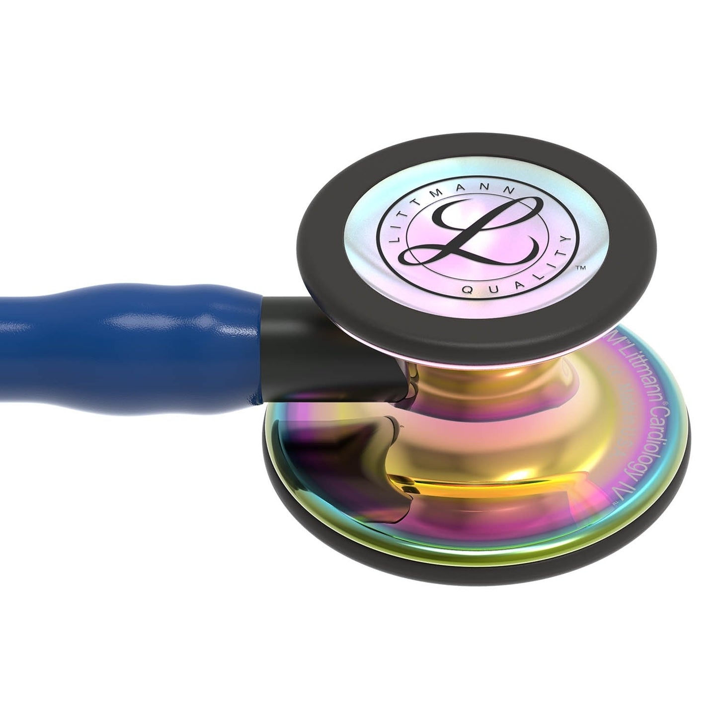 Littmann Cardiology IV Diagnostic Stethoscope: High Polish Rainbow & Navy Blue - Black Stem 6242