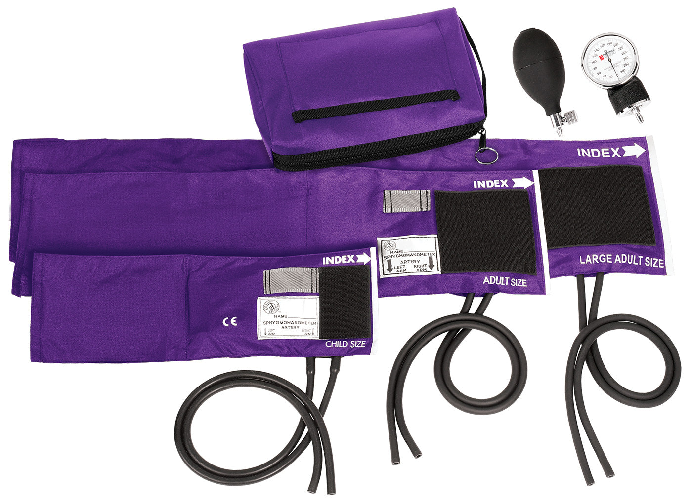 3-in-1 Aneroid Sphygmomanometer Set with Carry Case Purple