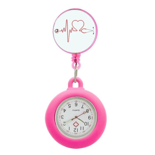 Nurses Fob Watch - Dark Pink Heart Beat
