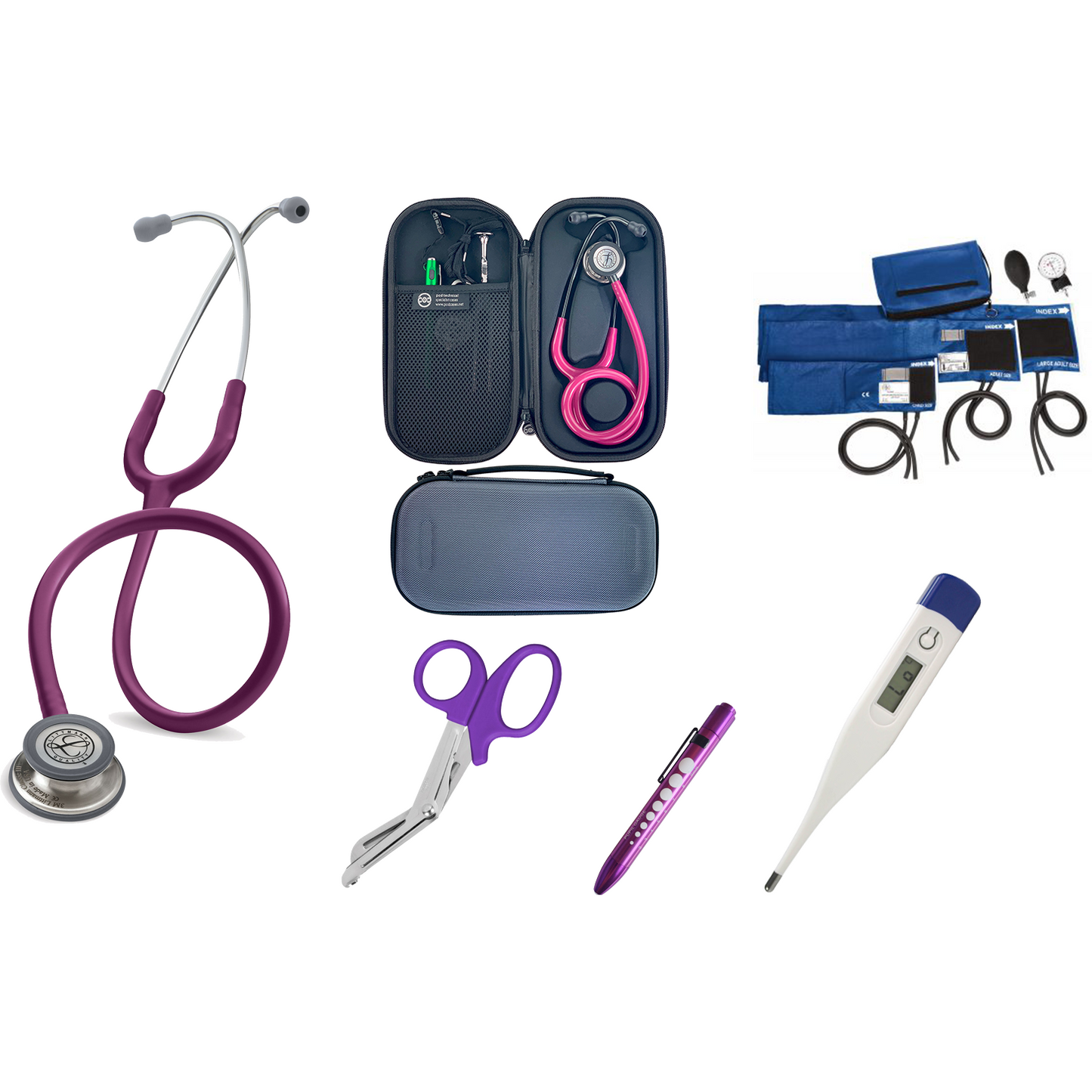 Advanced Nurses Kit Purple - Littmann Classic III Stethoscope Purple 5831, Sphyg, Thermometer, Scissors and More!