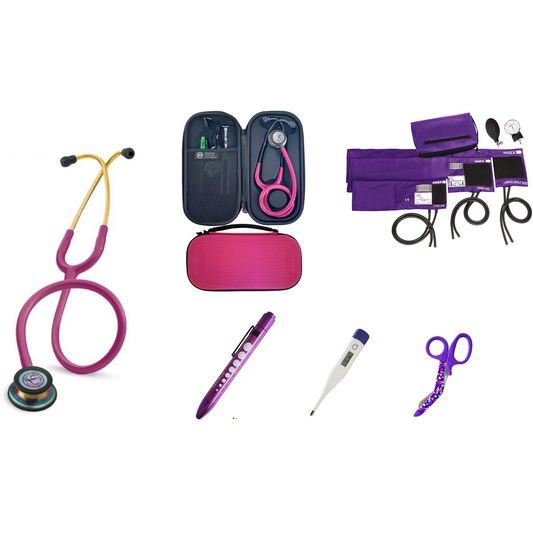 Advanced Nurses Kit - Littmann Classic III Stethoscope Raspberry 5806, Sphyg, Thermometer, Scissors and More!