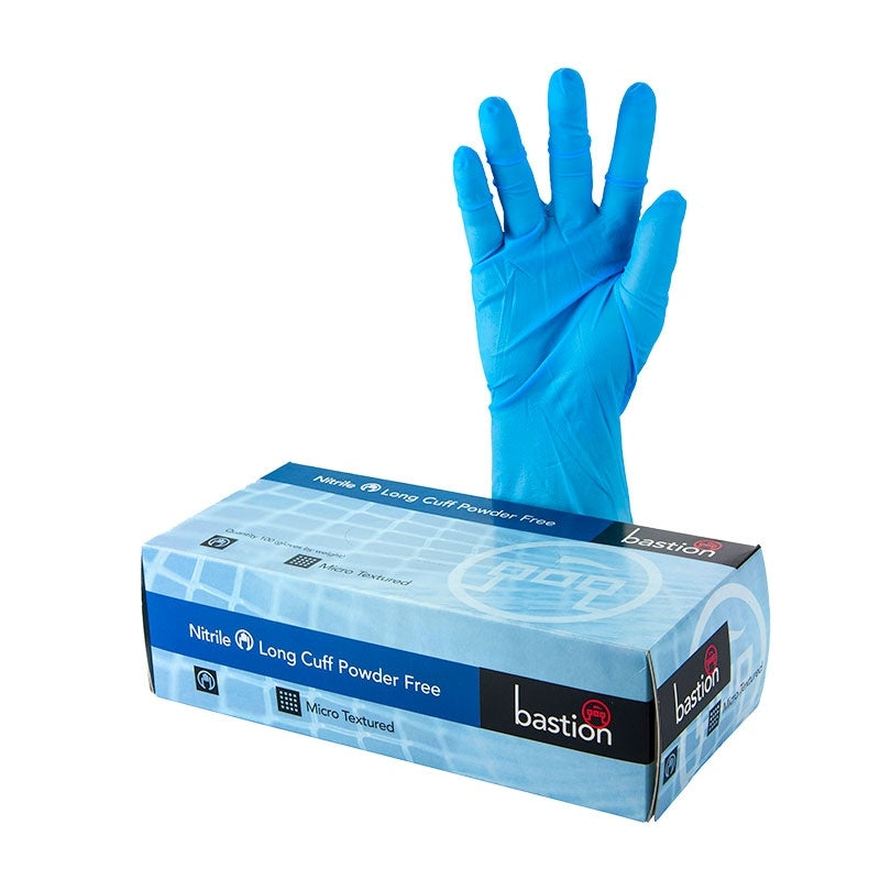 Bastion Nitrile P/F Medium gloves 300mm Cuff x100