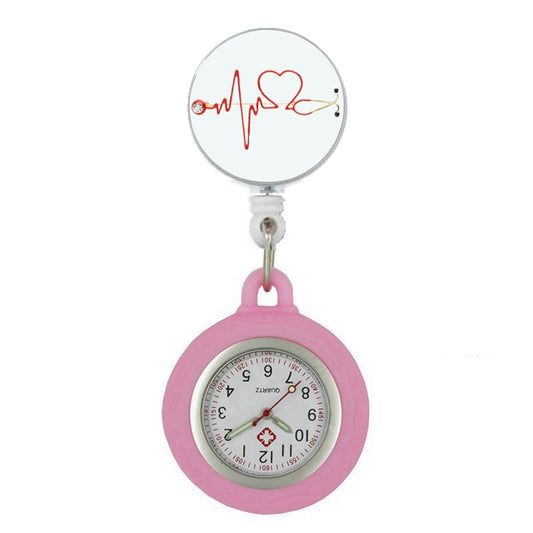 Retractable Nurses Fob Watch - Light Pink Heart Beat