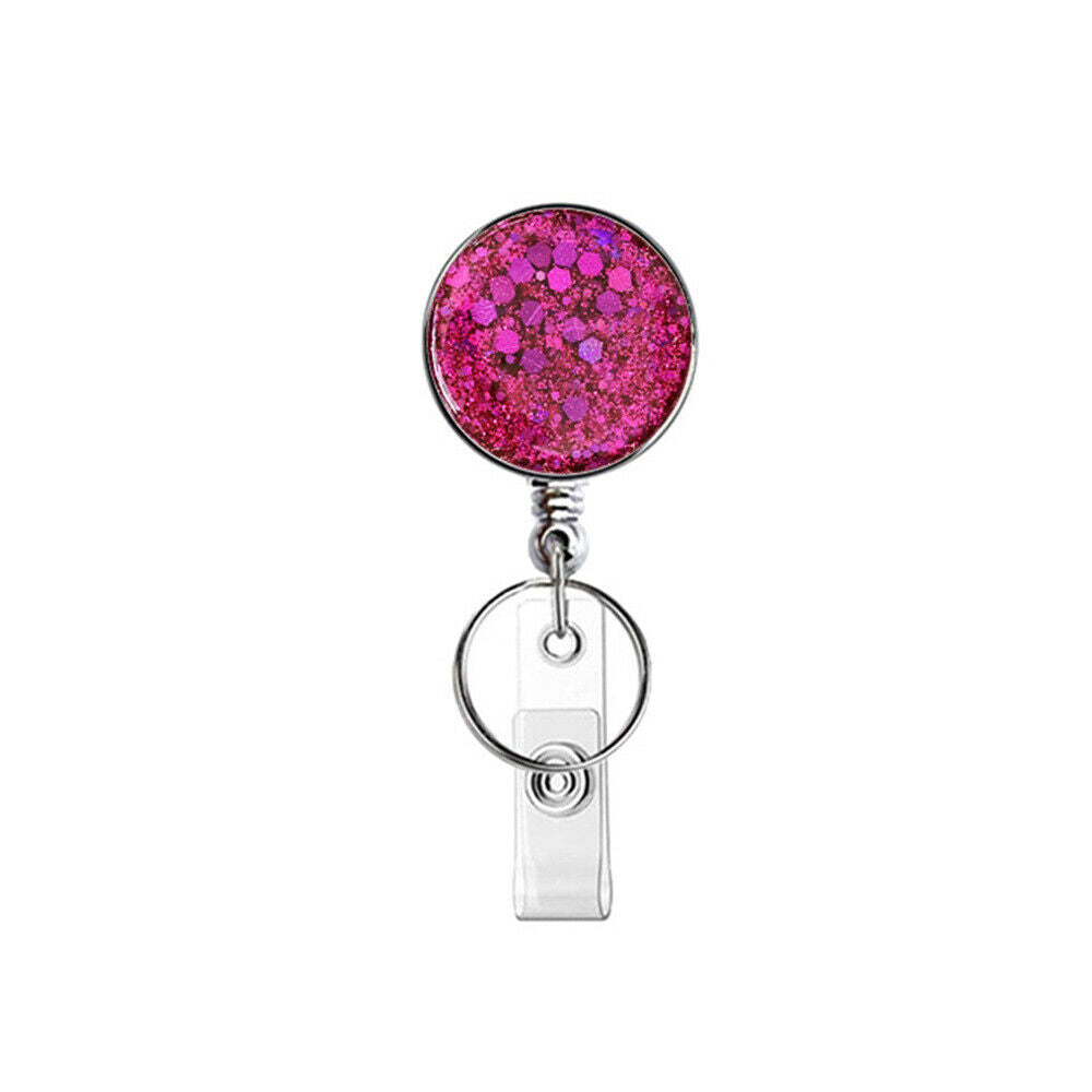 Pink Glitter Retractable Nurse Badge Holder Clip